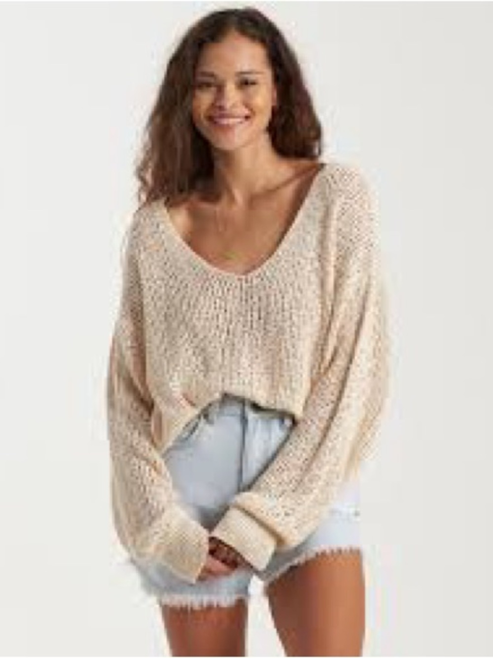 Billabong Feel the Breeze Crochet Sweater L Sun-Kissed Beachy C5